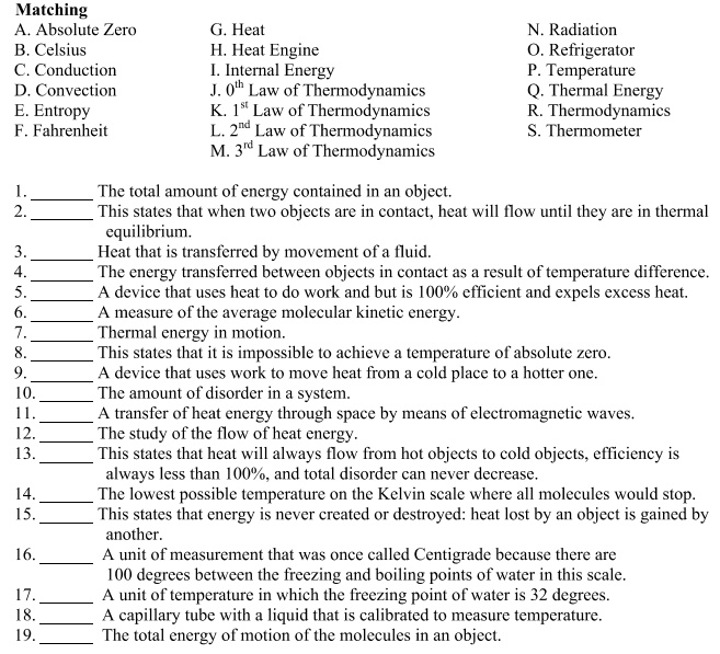 SOLVEDMatching Absolute Zero Celsius C. Conduclion D, Convection E