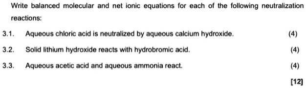 SOLVED: Write balanced molecular and net ionic equations for each of