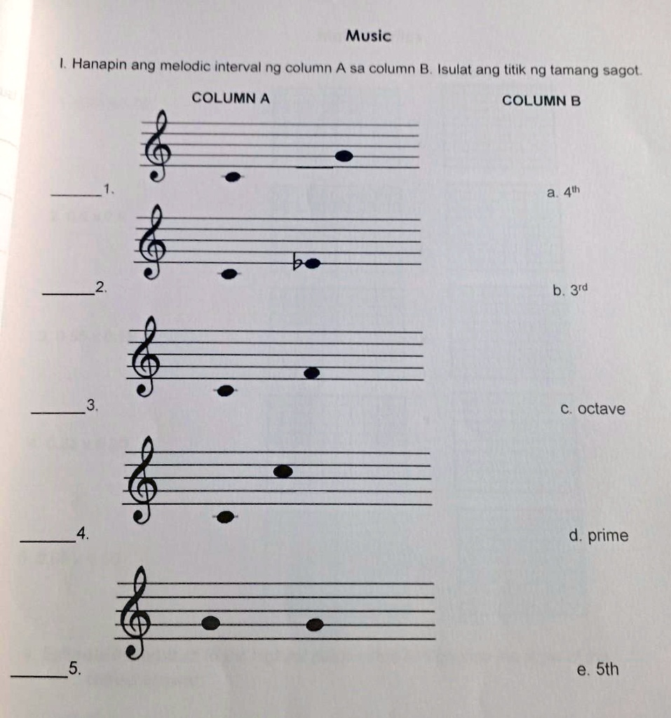 SOLVED Music. Hanapin ang melodic interval ng column sa column B