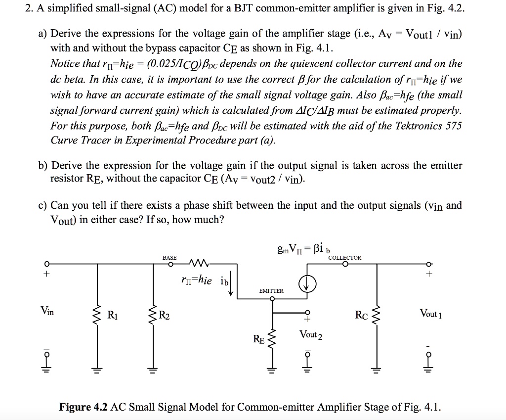 SOLVED 2. A simplified smallsignal (AC) model for a BJT commonemitter amplifier is given in