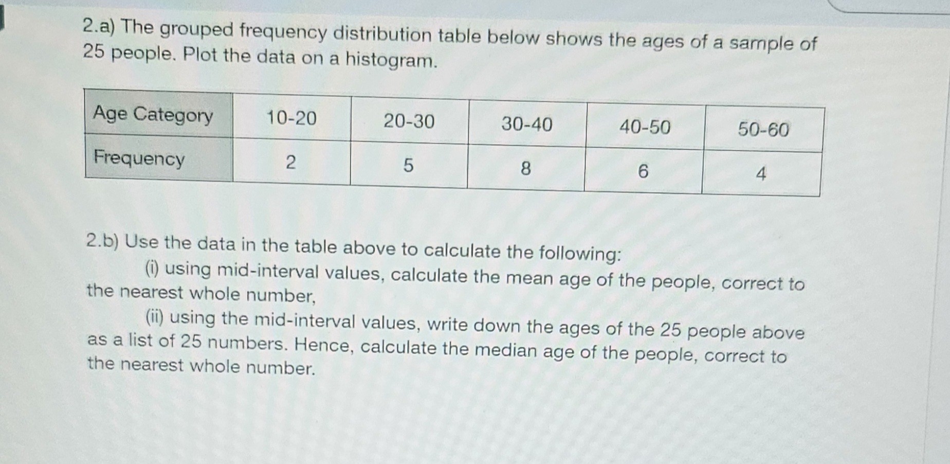 2.a) The grouped frequency distribution table below shows the ages of a ...
