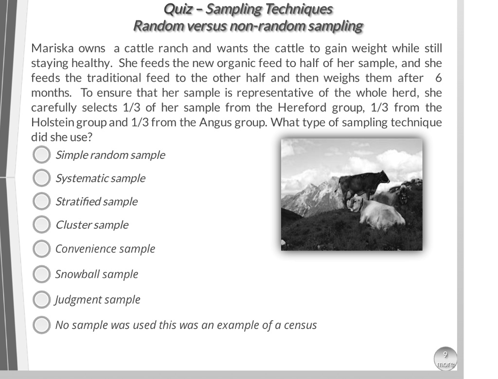 Random Sampling Hard Questions quiz sampling techniques random versus non random sampling mariska owns ...