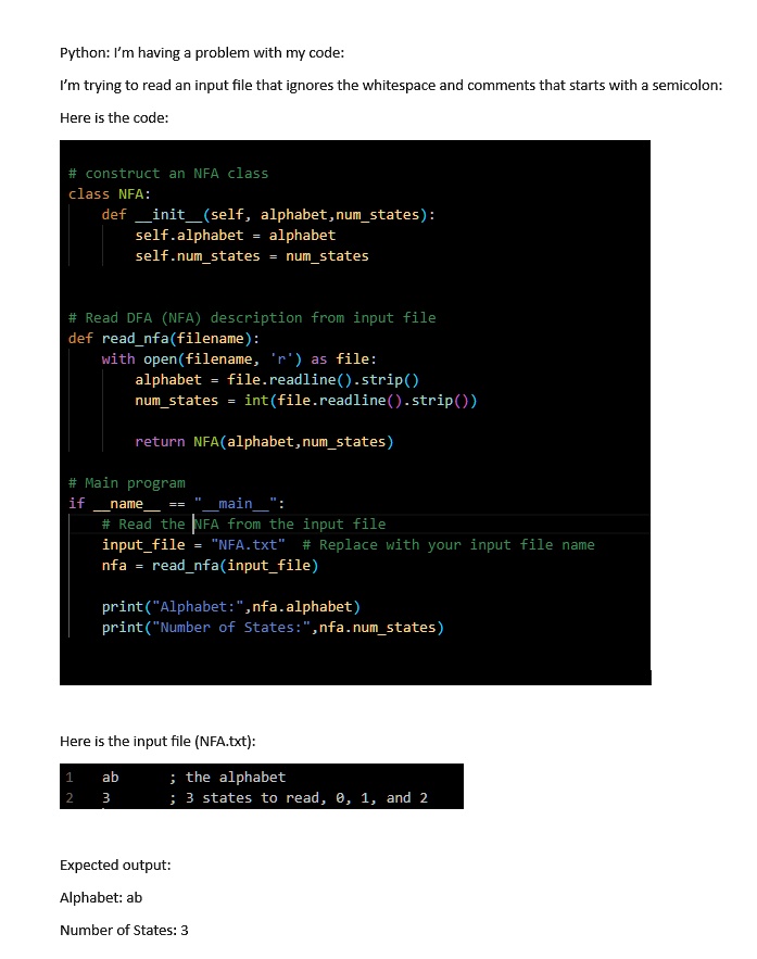 SOLVED: Python: I'm having a problem with my code: I'm trying to read ...