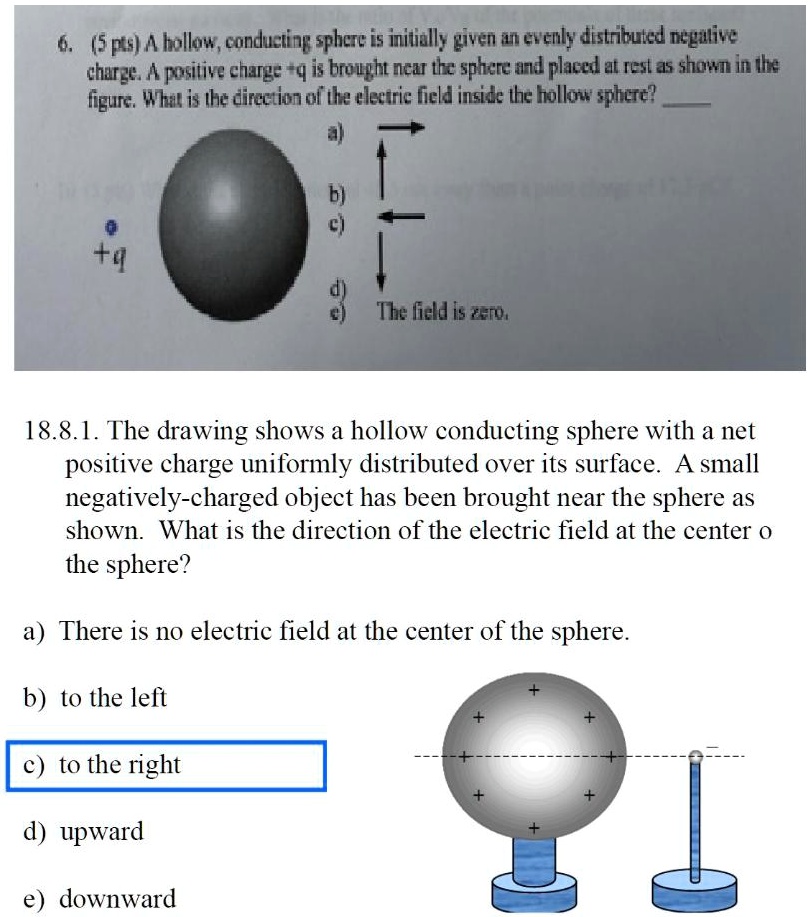 SOLVED A hollow, conducting sphere is initially given an evenly