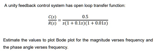 A unity feedback control system has open loop transfer function: (C(s ...