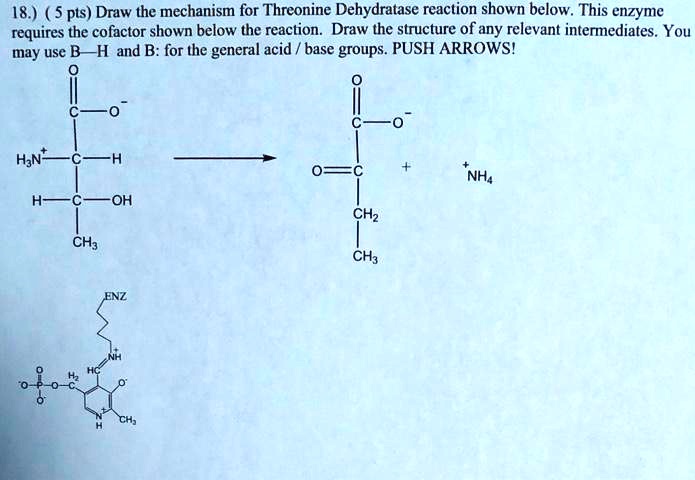 SOLVED: 18.) (5 pts) Draw the mechanism for Threonine Dehydratase ...