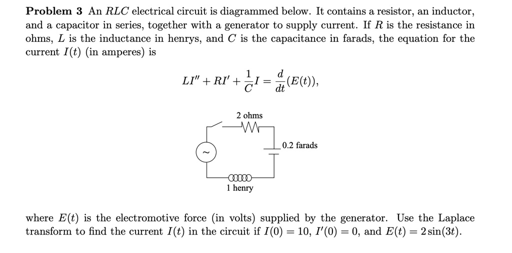SOLVED Problem An RLC electrical circuit is diagrammed below. It