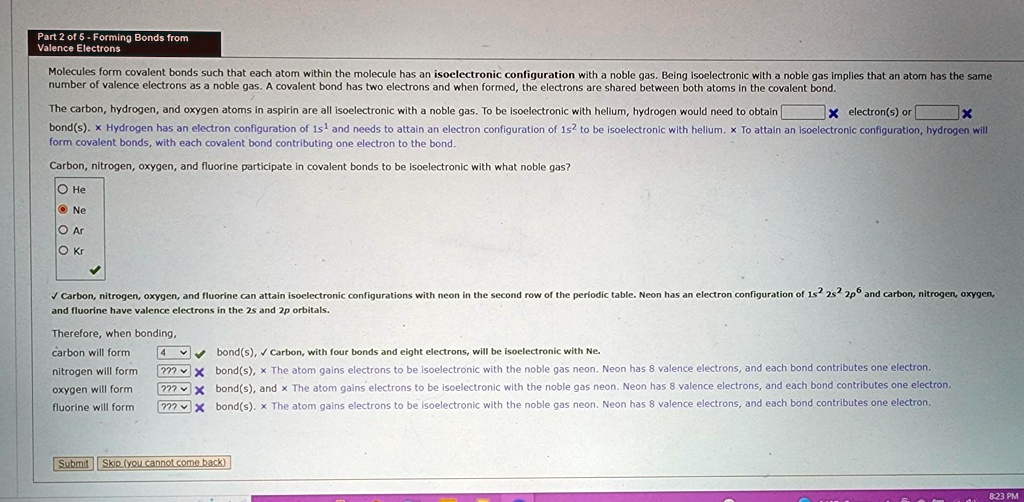 SOLVED Part 2 of 5 Forming Bonds from Valence Electrons Molecules