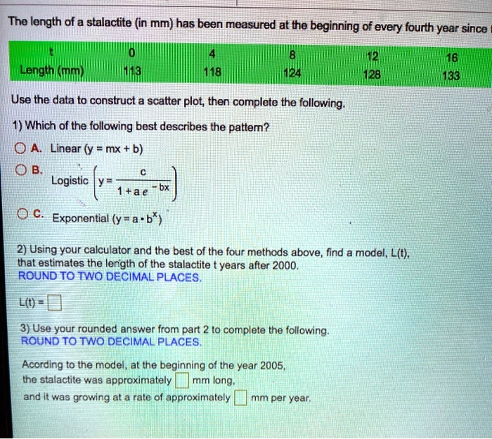 The length of a stalactite (in mm) has been measured at the beginning ...