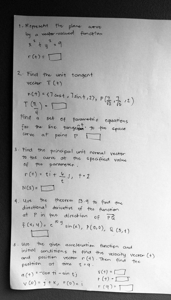 Solved Represcht Lu Plane Trvv By Yeyo Valuca Funcrim 4 4 R Find Th Unit Tangcat Vrctor T N 7 Cost Isin 12 T P Z 2 1 Find Set