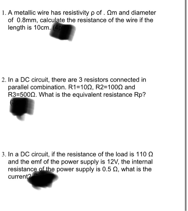 SOLVED: A metallic wire has resistivity p of Qm and diameter of 0.8mm ...