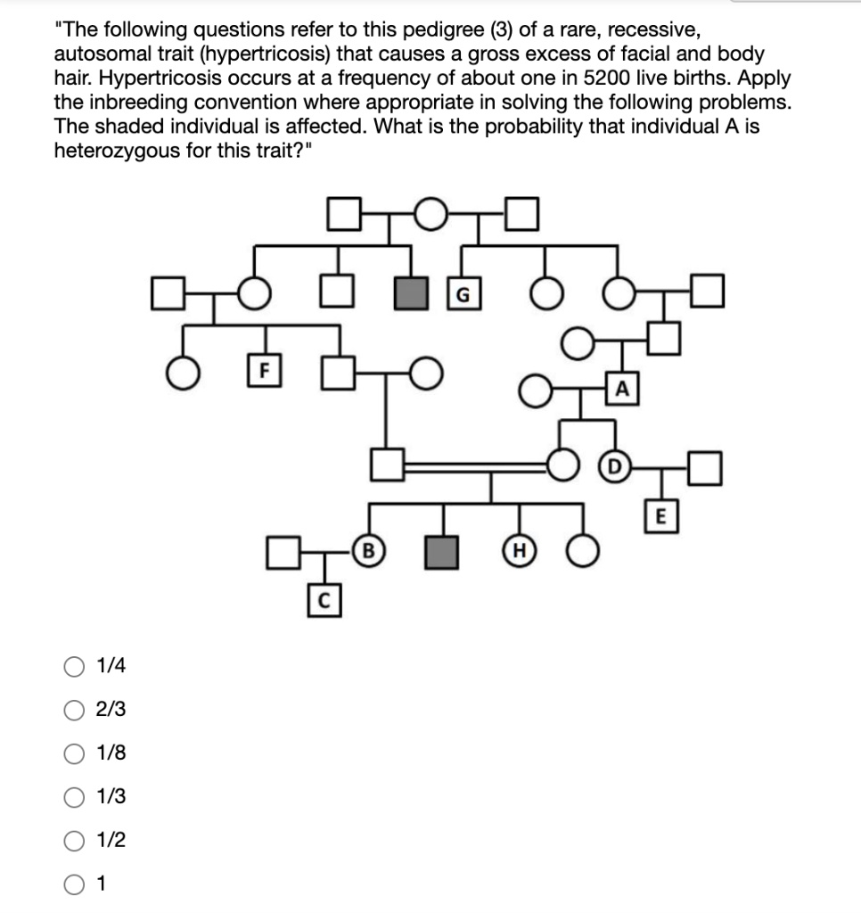 SOLVED: The following questions refer to this pedigree (3) of a rare ...