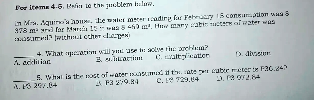 Math Homework Water Usage Problem SOLVED: For items 4-5. Refer to the problem below. reading for February ...