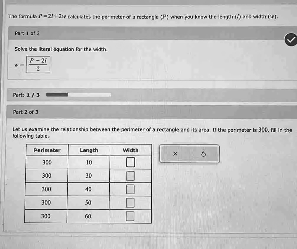 Solve the Literal Equation P = 2L + 2W for L 