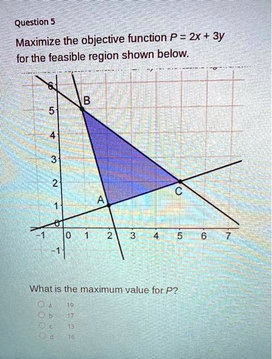 SOLVED: Question 5 Maximize the objective function P = 2X + 3y for the ...