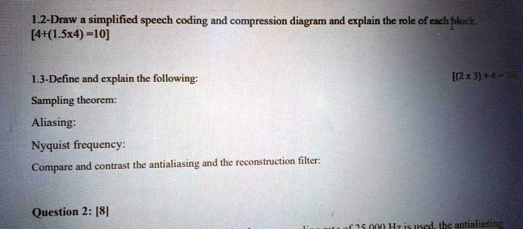 SOLVED: Texts: 1.2 - Draw a simplified speech coding and compression ...