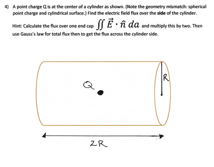 SOLVED: A point charge Q is at the center of a cylinder as shown