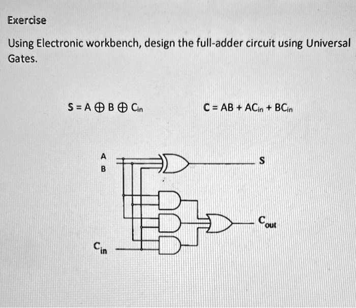 SOLVED: Using Electronic Workbench, design the Full-Adder circuit using ...
