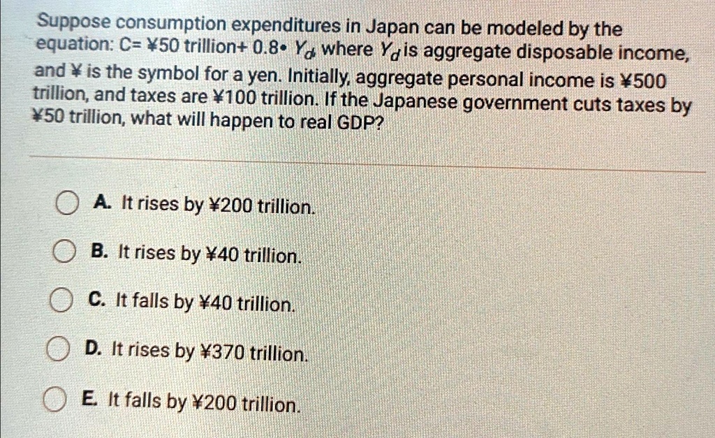 SOLVED Suppose consumption expenditures in Japan can be modeled by the