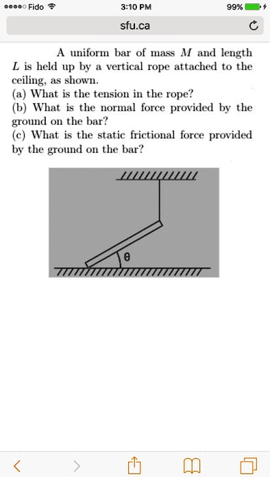 A uniform bar of mass M and length L is held up by a...