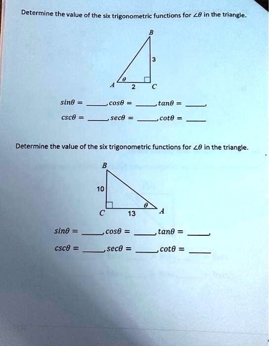 Solved Text Determine The Value Of The Six Trigonometric Functions For Angle Theta In The