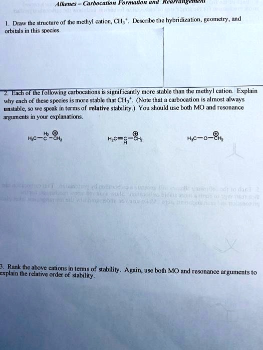 Solved Alkenes Carbocation Formation Unit Draw The Structure Of The Methyl Cation Ch3 1849