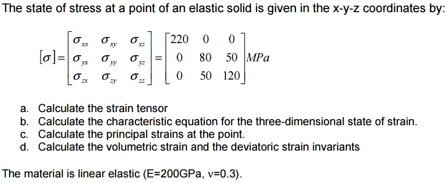 SOLVED: The State Of Stress At A Point Of An Elastic Solid Is Given In ...