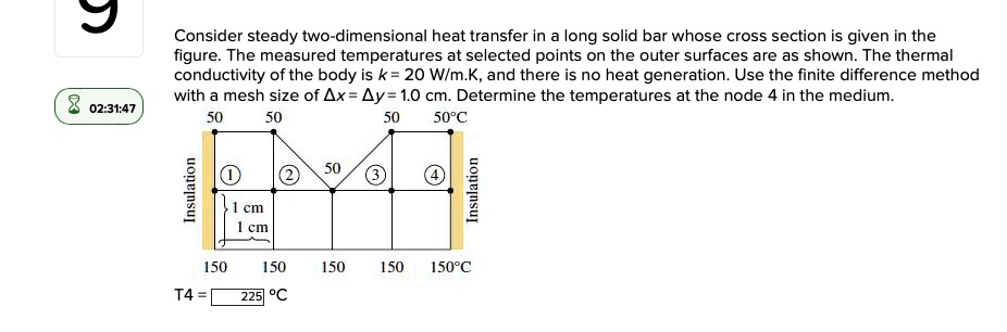 consider steady two dimensional heat transfer in a long solid bar whose ...