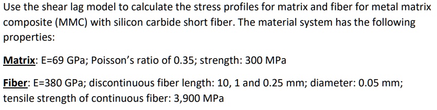 Use the shear lag model to calculate the stress profiles for matrix and ...