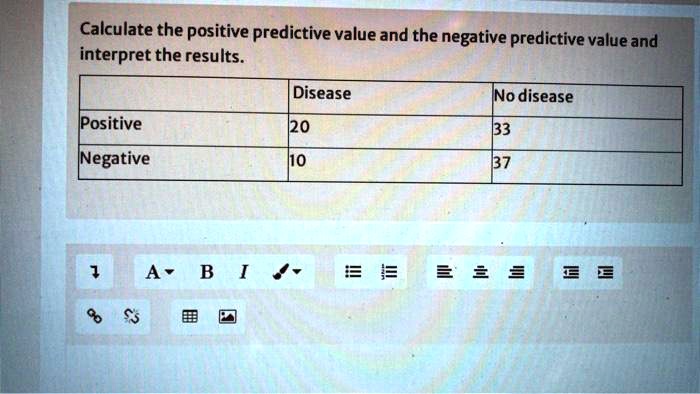 SOLVED: Calculate the positive predictive value and the negative ...