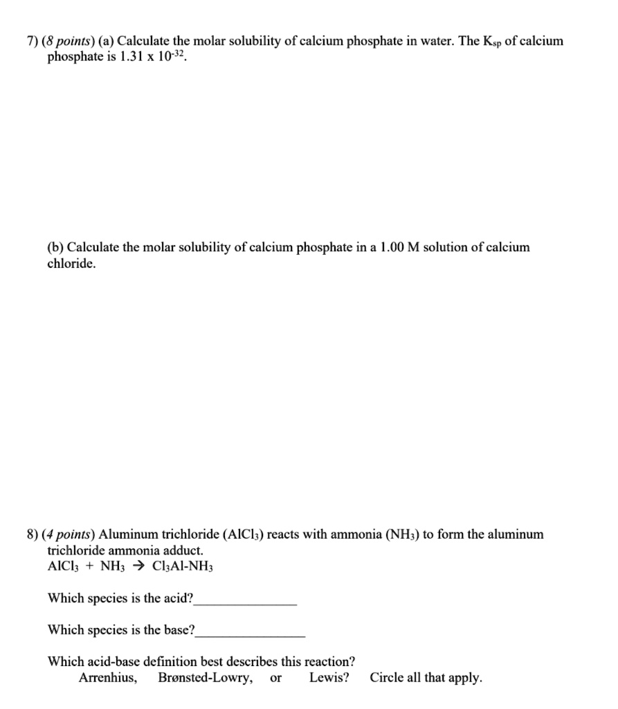 SOLVED7) (8 points) (a) Calculate the molar solubility of calcium