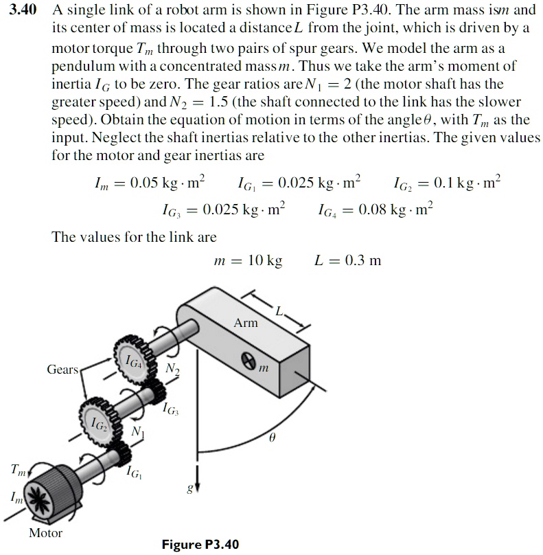 3.40 A single link of a robot arm is shown in Figure P3.40....
