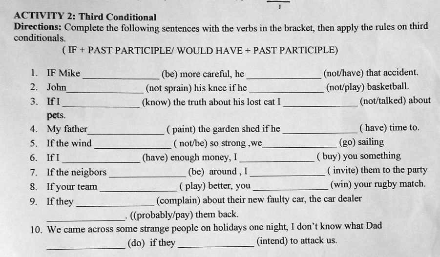 pa help pa help pa help activity 2 third conditional directions ...