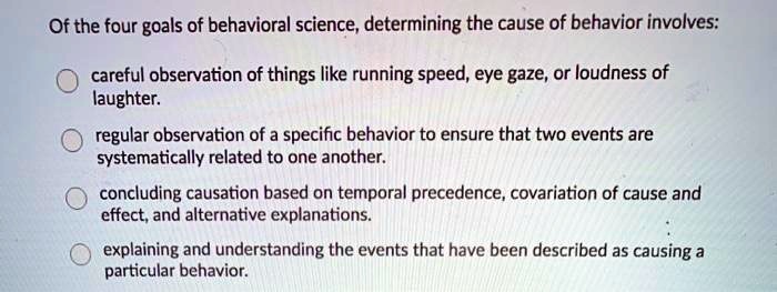 SOLVED: Of the four goals of behavioral science,determining the cause ...