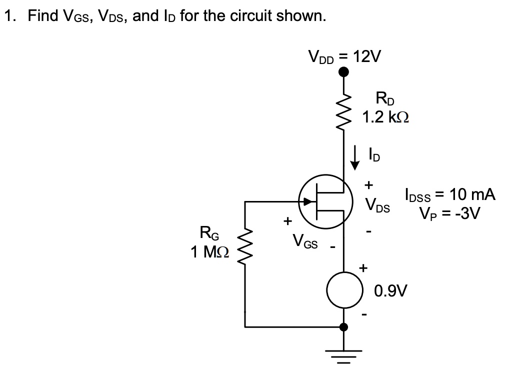 SOLVED 1. Find VGs, Vos, and In for the circuit shown VoD 12V Ro 1.2k