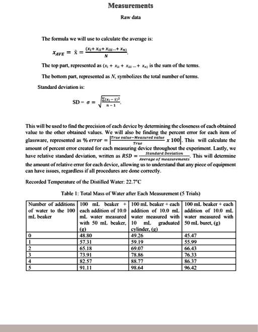 SOLVED Measurements Raw Data The formula we will use to calculate the