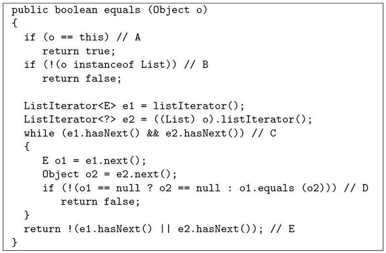 SOLVED: Consider the Java equals() method given in the figure and draw ...