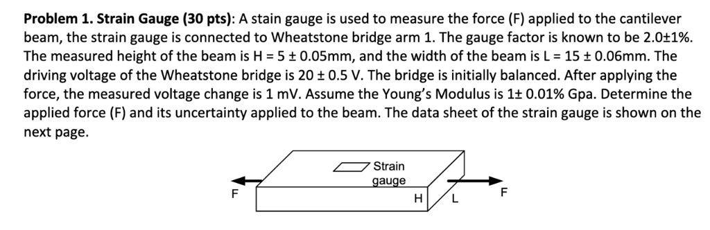 SOLVED: Problem 1. Strain Gauge (30 pts): A strain gauge is used to ...