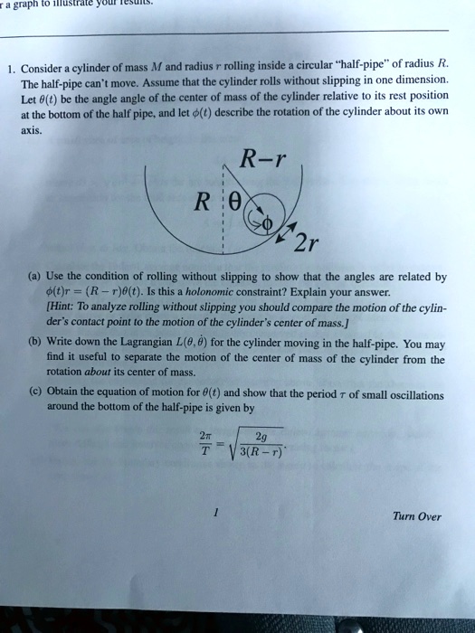 SOLVED: Consider a cylinder of mass M and radius r rolling inside a ...