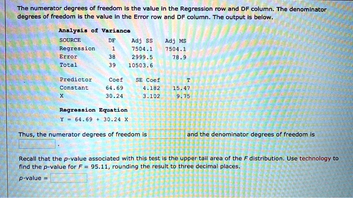 SOLVED: The numerator degrees of freedom Is the value In the Regression ...