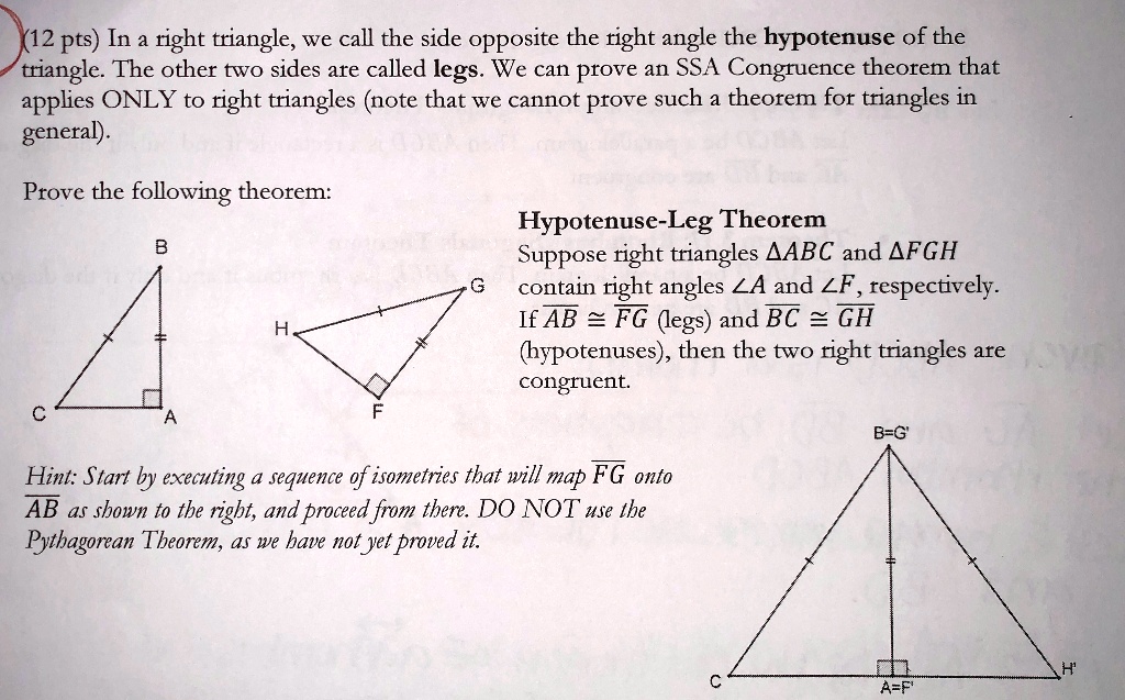 SOLVED 12 pts In a right triangle we call the side opposite the