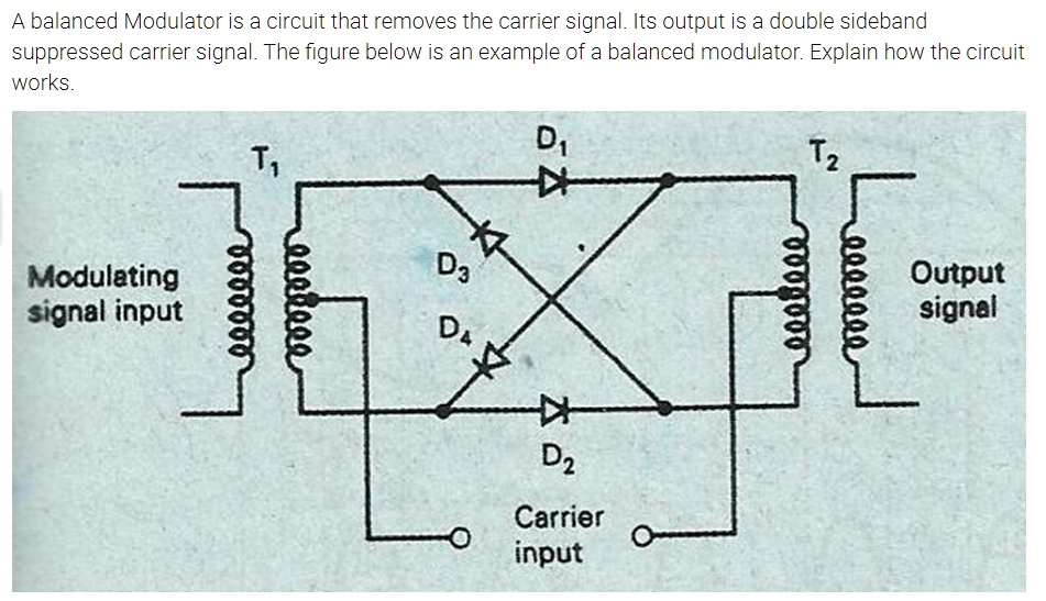 SOLVED: A Balanced Modulator Is A Circuit That Removes The Carrier ...