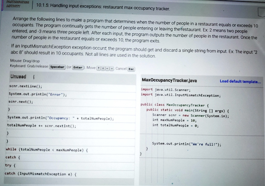 texts 1015 handling input exceptions restaurant max occupancy tracker