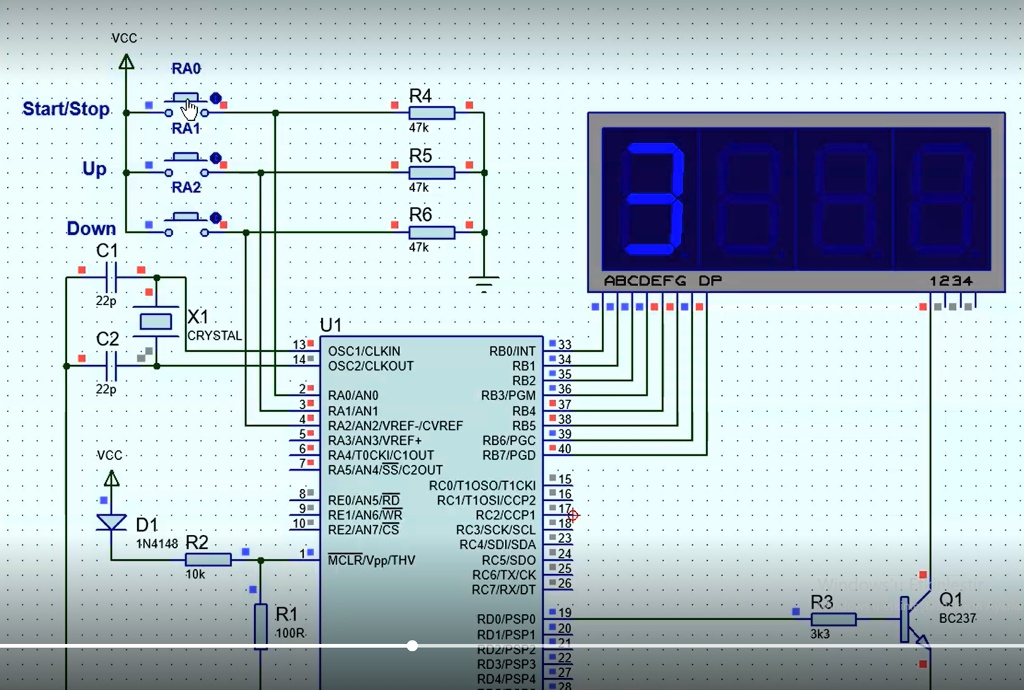 Texts: Common cathode 7-segment display package (4 pieces) data pins ...
