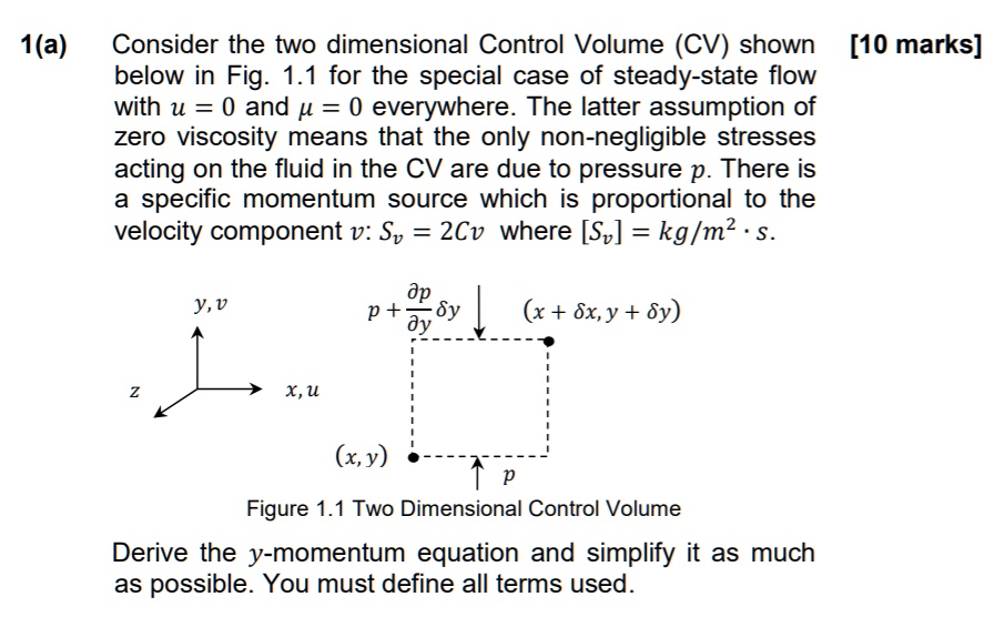 SOLVED: Consider the two-dimensional Control Volume (CV) shown below in ...