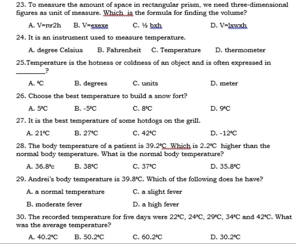 SOLVED"Answer ㅤㅤㅤㅤㅤㅤㅤㅤㅤㅤㅤㅤㅤㅤㅤㅤㅤㅤ 23. To measure the amount of space in