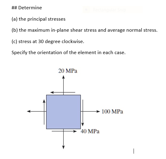 Solved Determine A The Principal Stresses B The Maximum In Plane Shear Stress And Average 7717