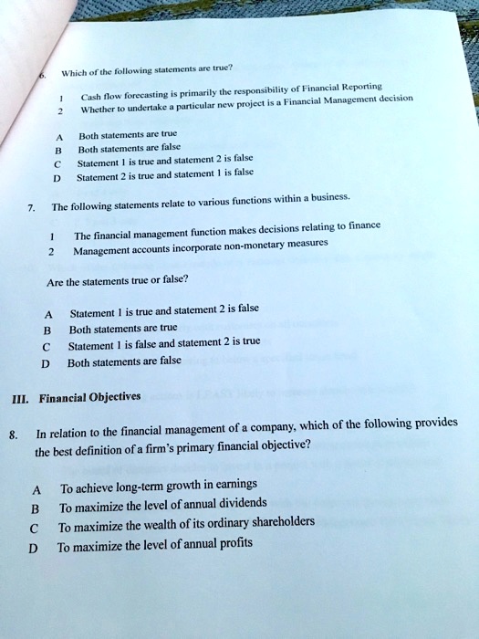 Which Of The Following Statements About Monetary Policy Is True SOLVED: Which of the following statements are true? Cash flow