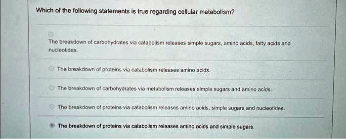 Which Of The Following Statements Concerning Cellular Metabolism Is False SOLVED: The answer is not what I selected. Which of the following
