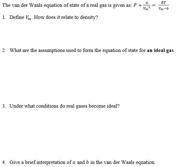 the van der waals equation of state of a real gas is given as p vm 1 ...